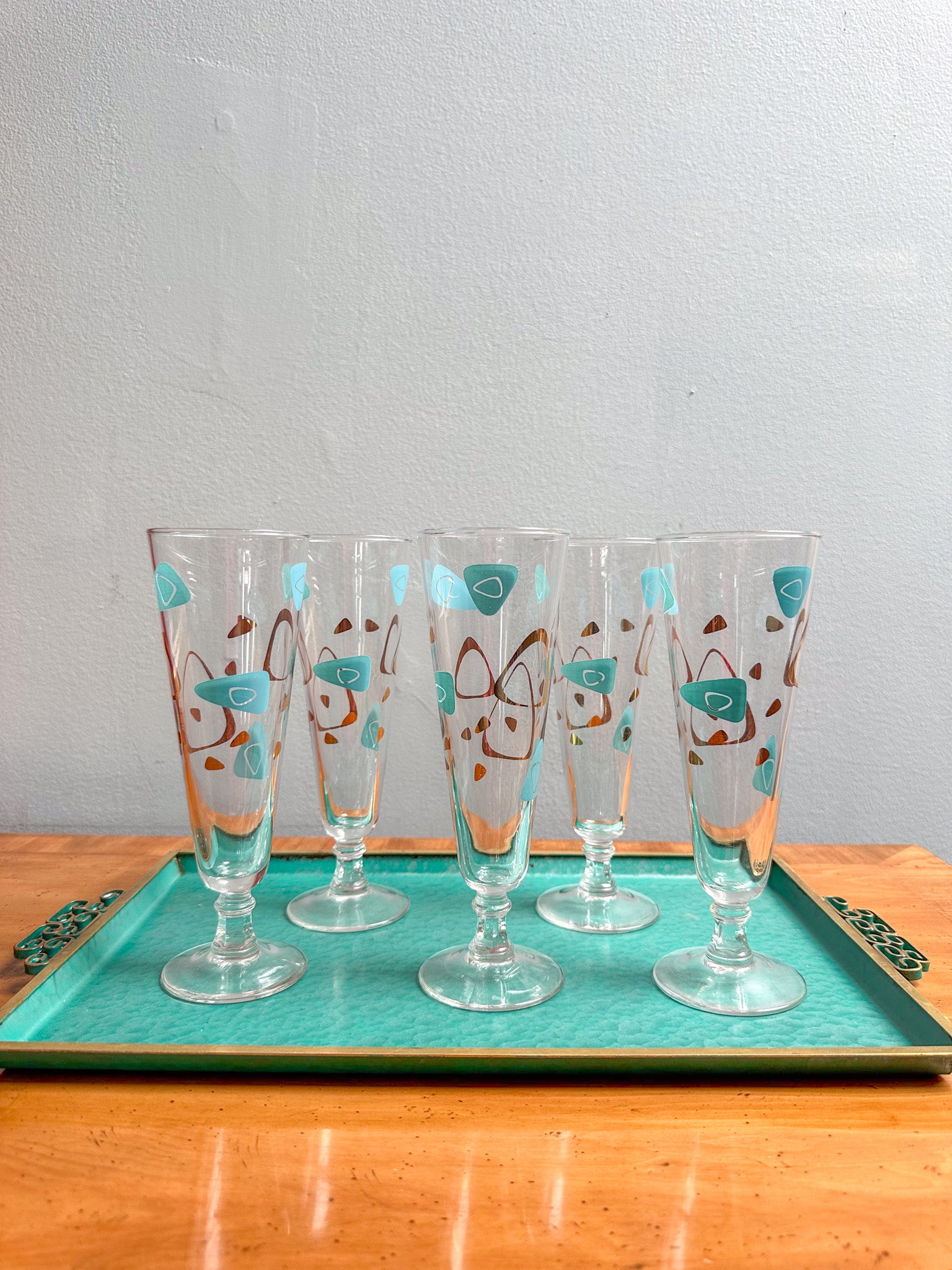 Mid-Century Boomerang Cocktail Glasses - Federal Glass - high quality Set of 7