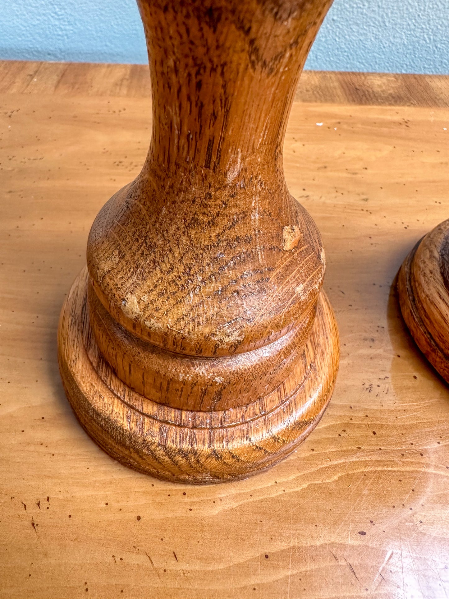 Vintage Oak Wood Curvy Candlestick Holders