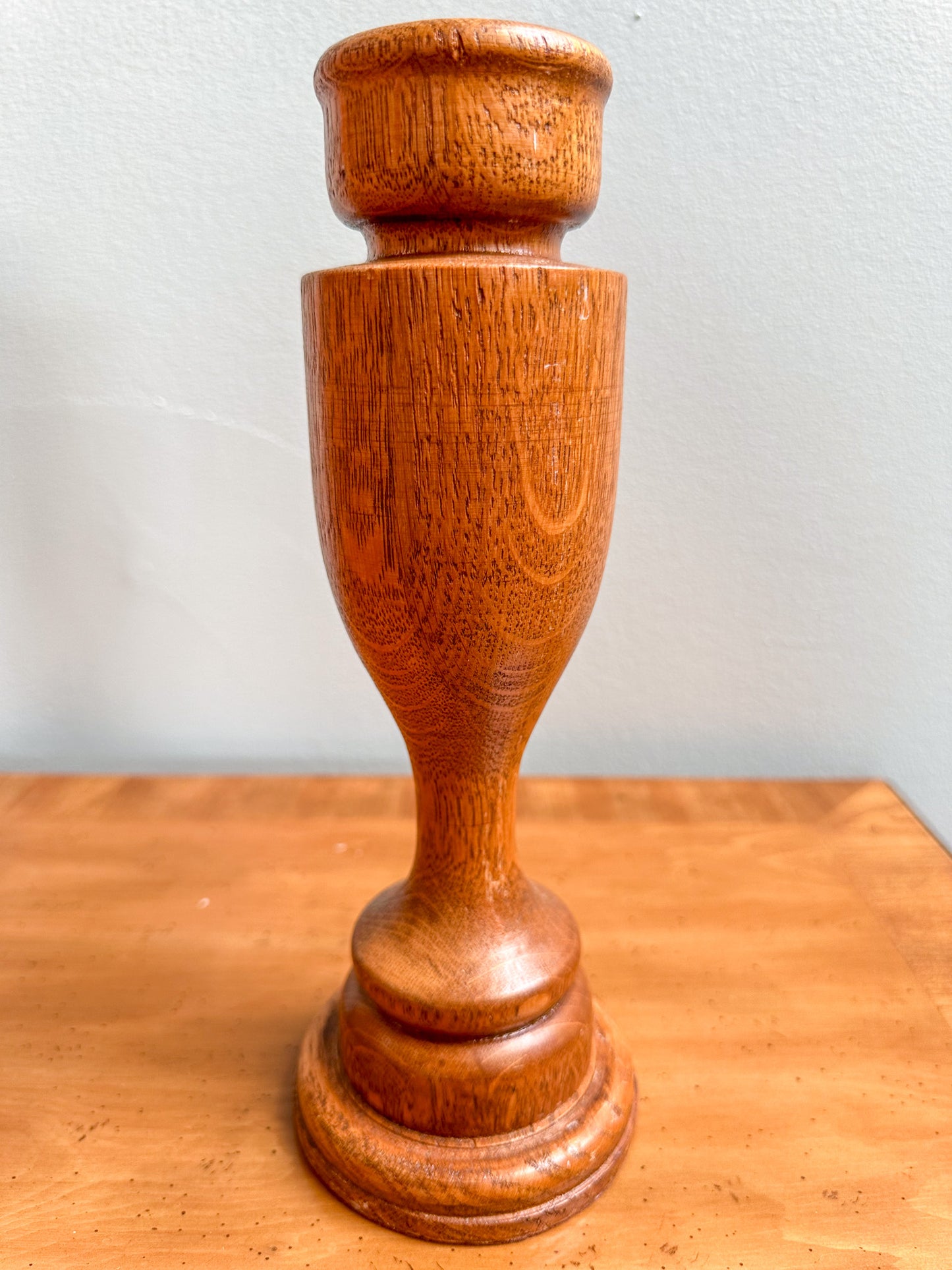 Vintage Oak Wood Curvy Candlestick Holders