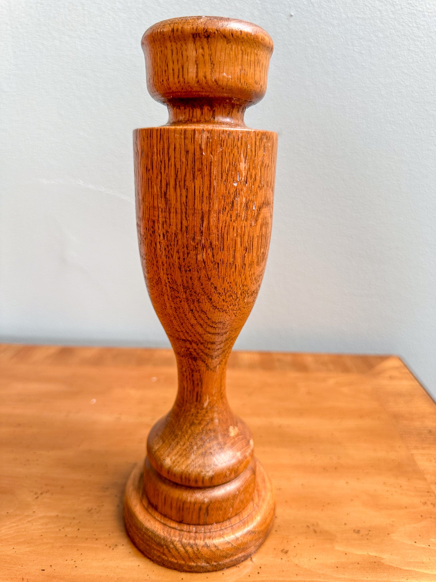 Vintage Oak Wood Curvy Candlestick Holders