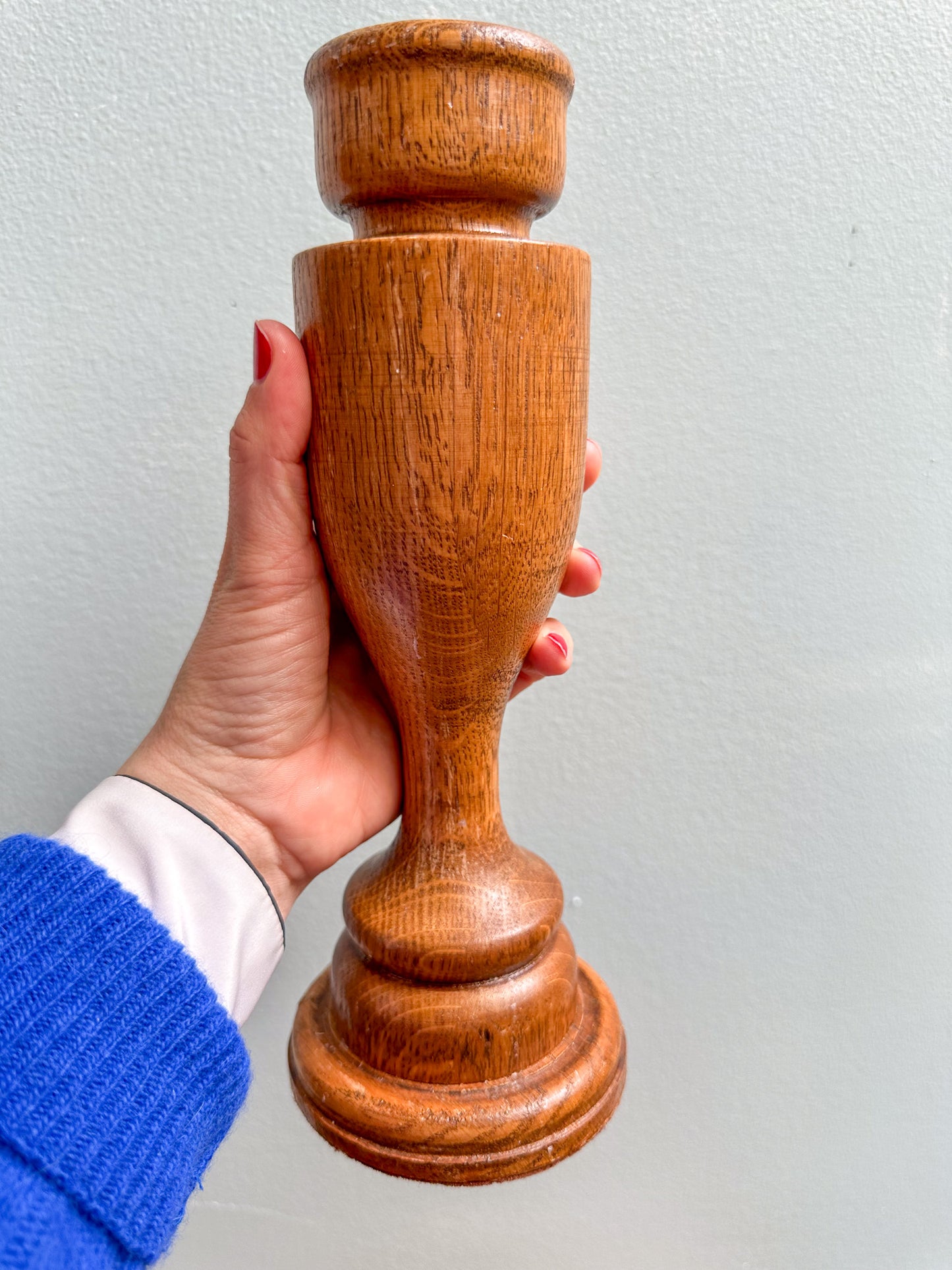 Vintage Oak Wood Curvy Candlestick Holders