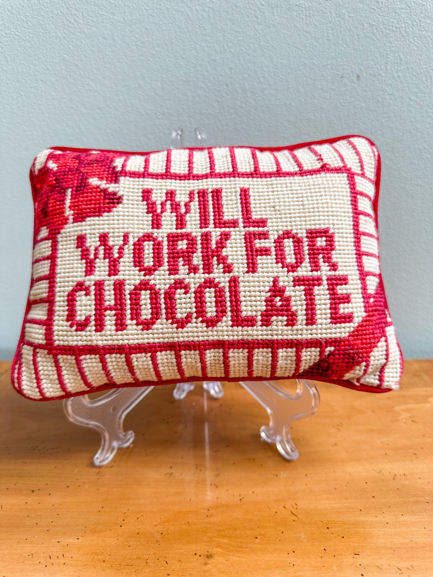 Small Vintage Needlepoint Pillow Will Work For Chocolate