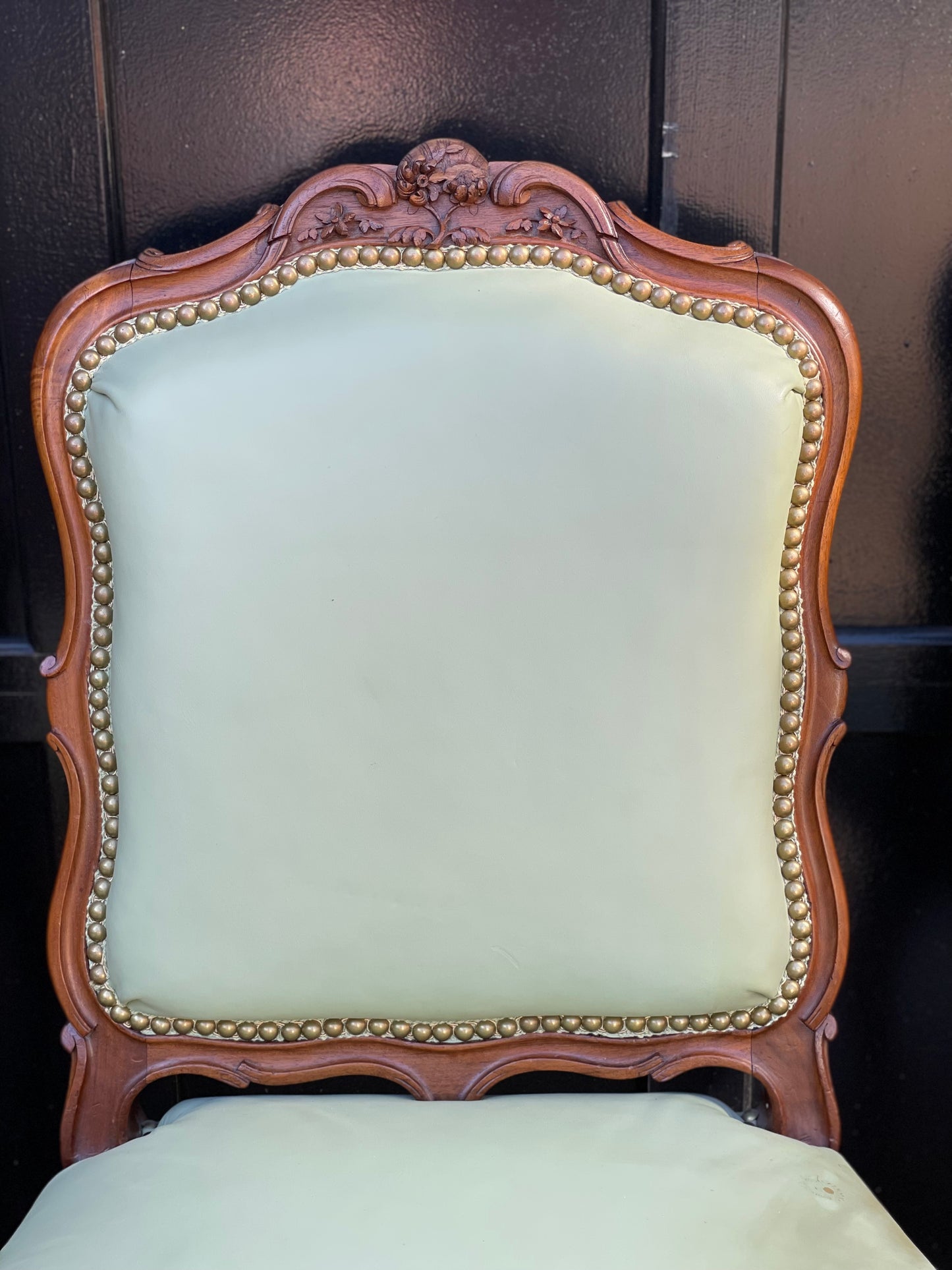 Antique chairs upholstered in pistachio leather, Louis XV