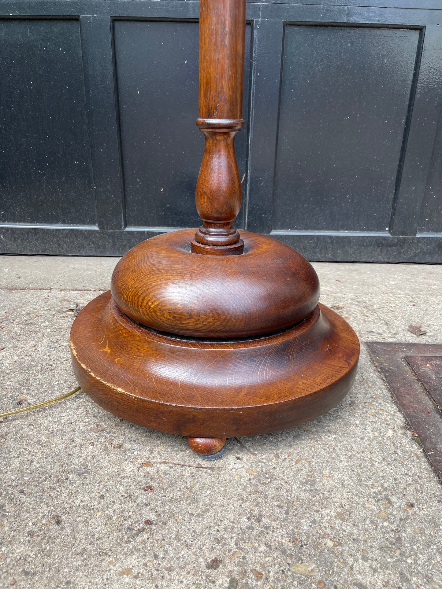 Tall wood floor lamp with a silk shade