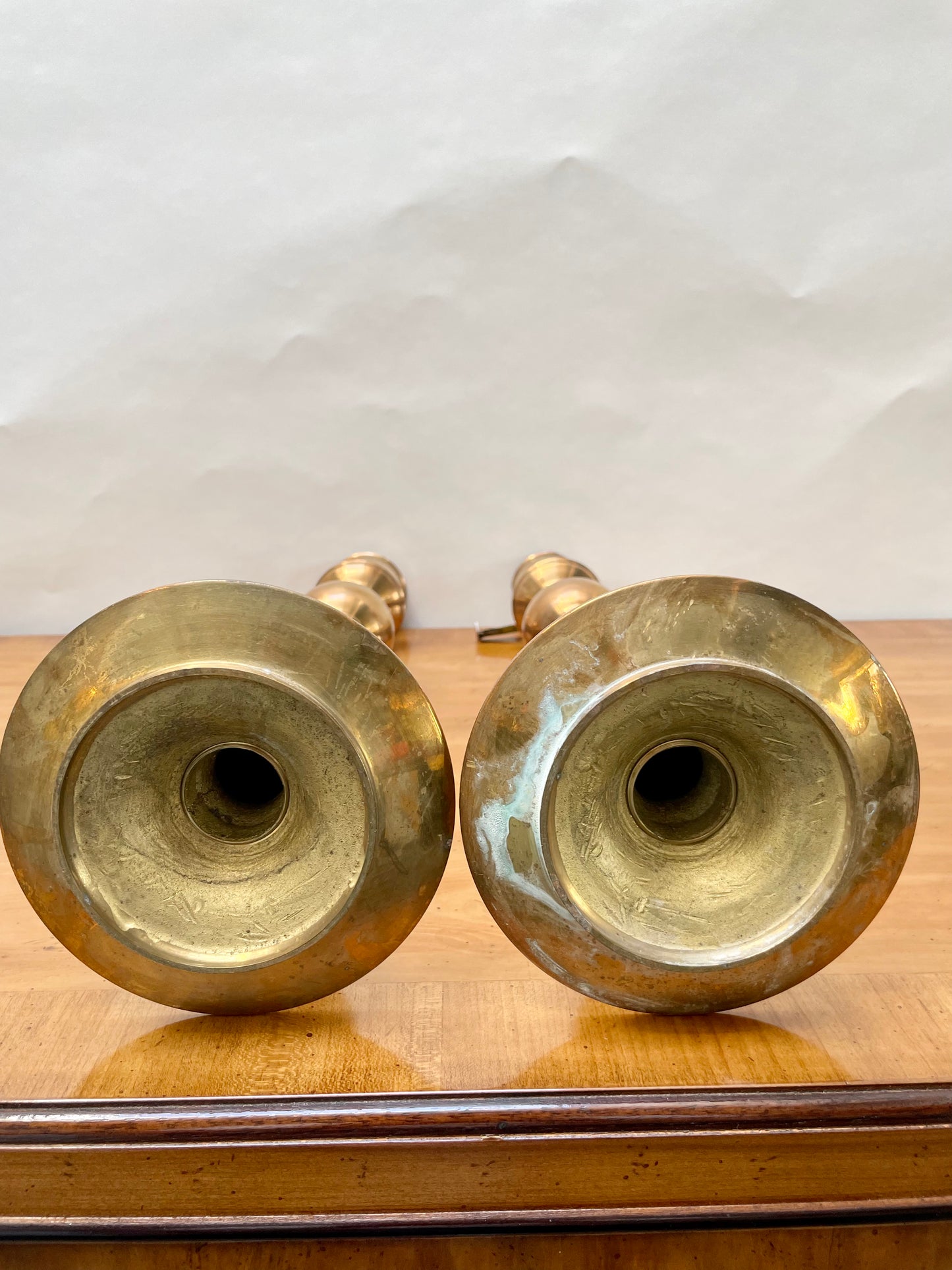 Tall brass mid century candlesticks in the Moroccan style