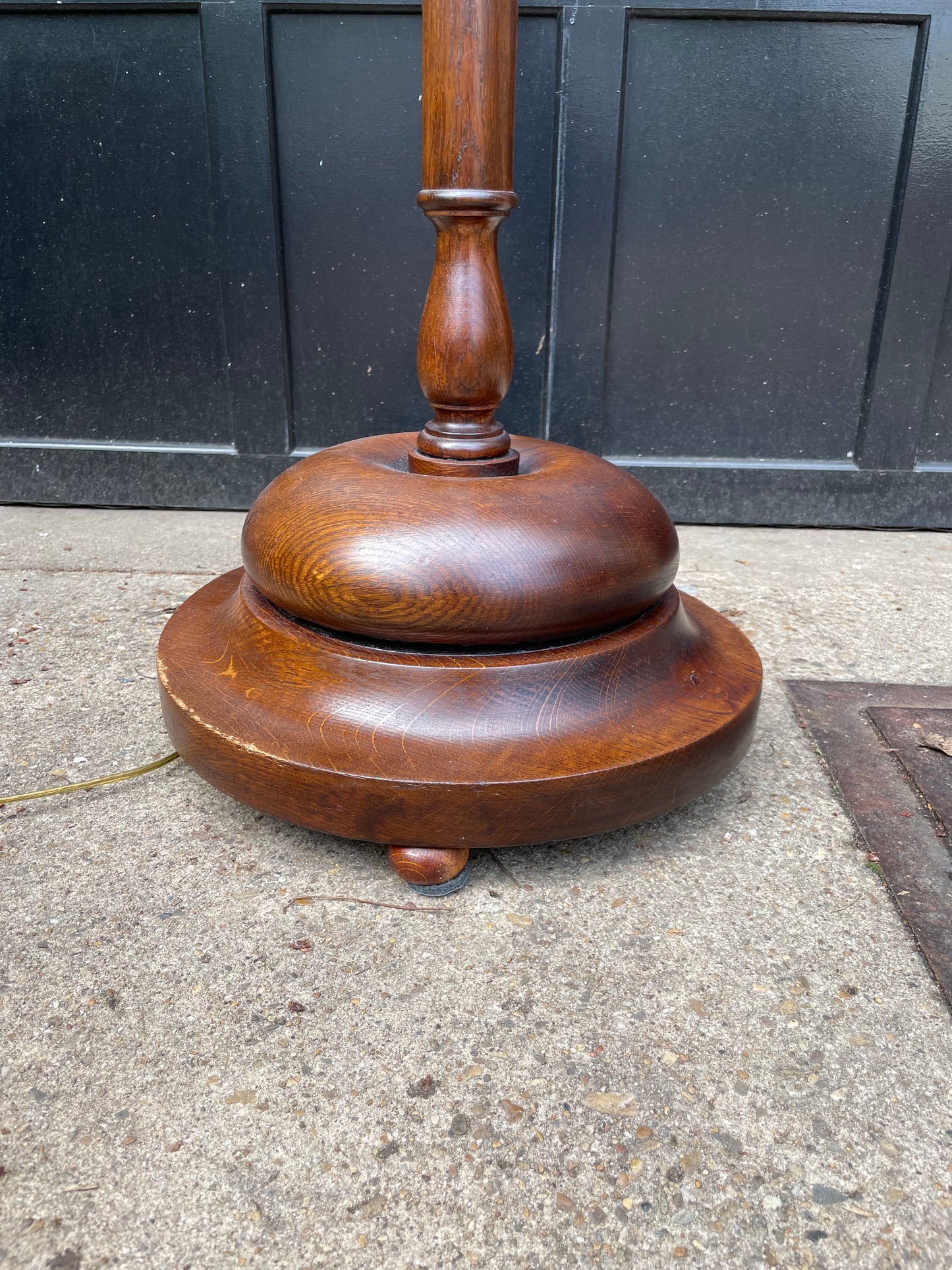 Tall wood floor lamp with a silk shade