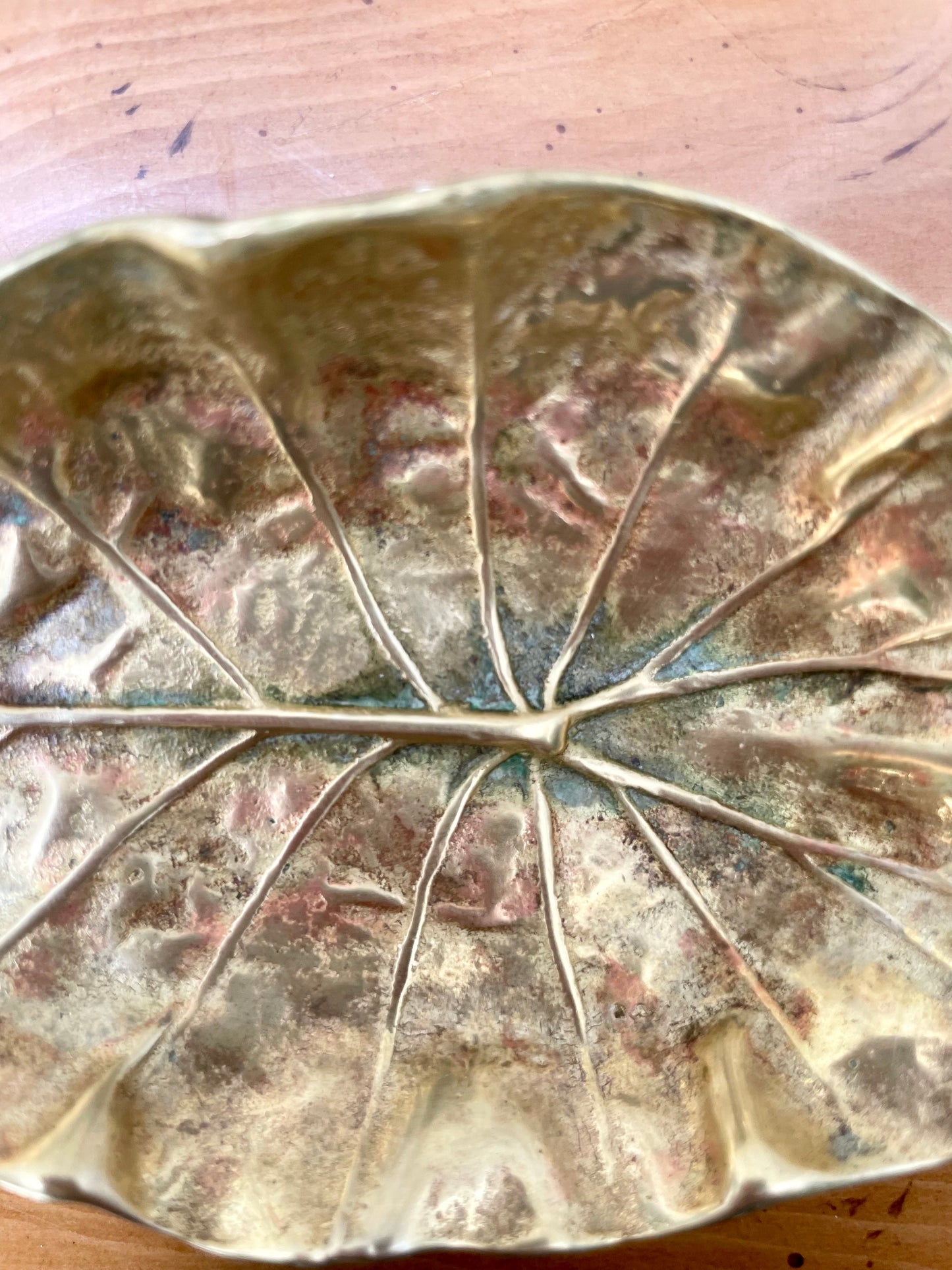 Brass Lotus Leaf Trinket Dish Made by Virginia Metacrafters