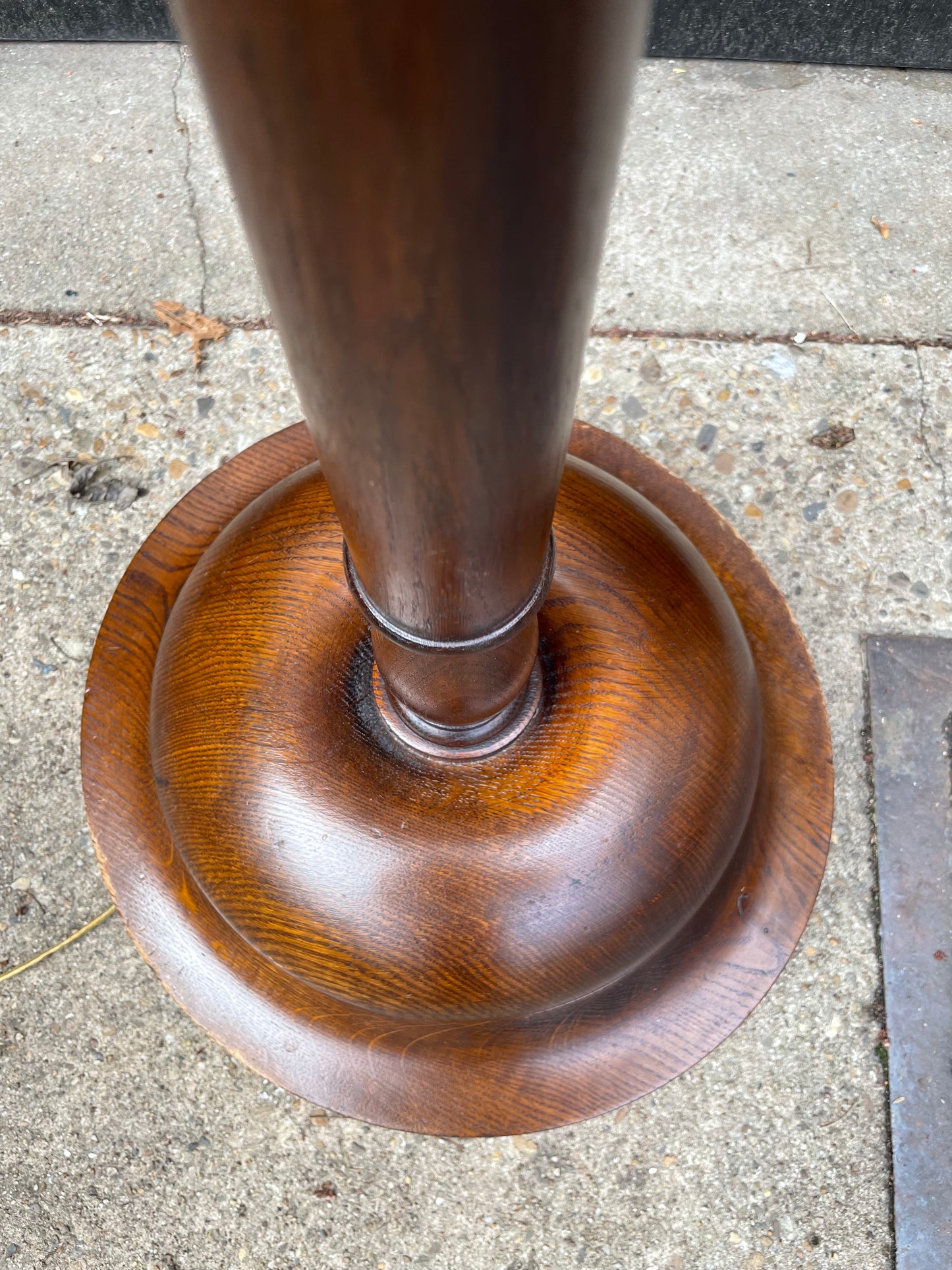 Tall wood floor lamp with a silk shade