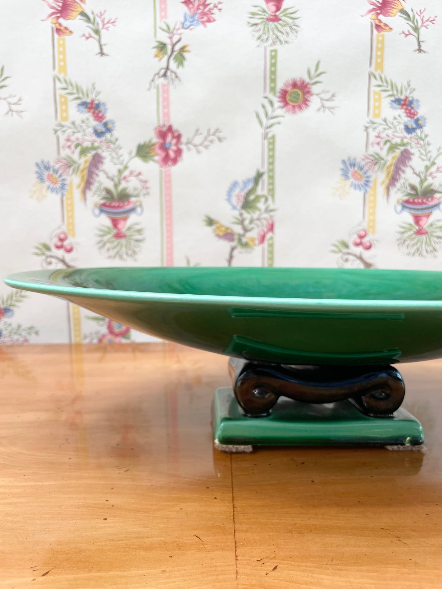 Paul Milet Sèvres Art Deco Footed Bowl in Jade Green